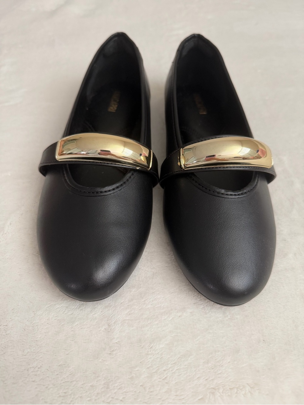 Black Women's Mary Jane Flats with Gold Accent